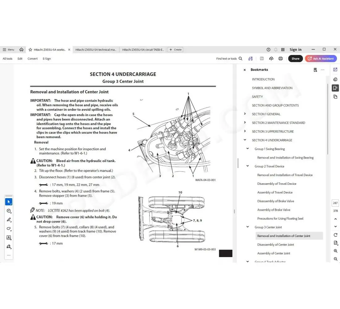 Hitachi Excavator Zaxis ZX55U-5A service manual